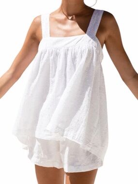 Piyama "Suzie" White Swiss Dot Cotton Babydoll Shortie Pajamas XXXL